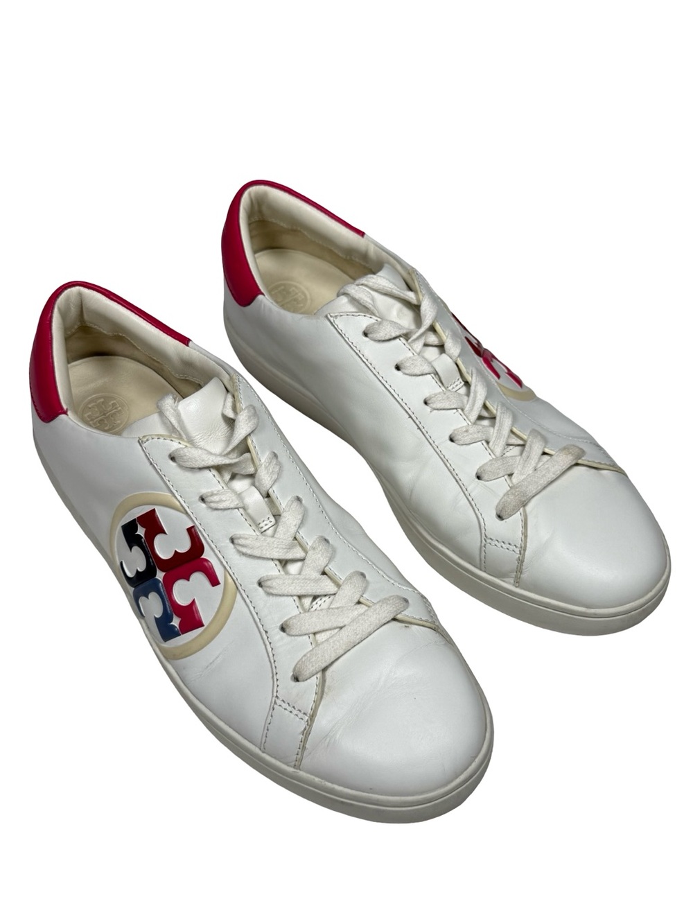 Tory Burch Howell Court White Leather Logo Sneakers Preppy Tennis Core Size 10
